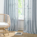 Vision Home Blue Grey Pinch Pleated Semi Sheer Curtains Textured Linen Blended Light Filtering Window Curtains 108 inch for Living Room Bedroom Pinch Pleat Drapes with Hooks 2 Panels 9ft 40" Wx108 L