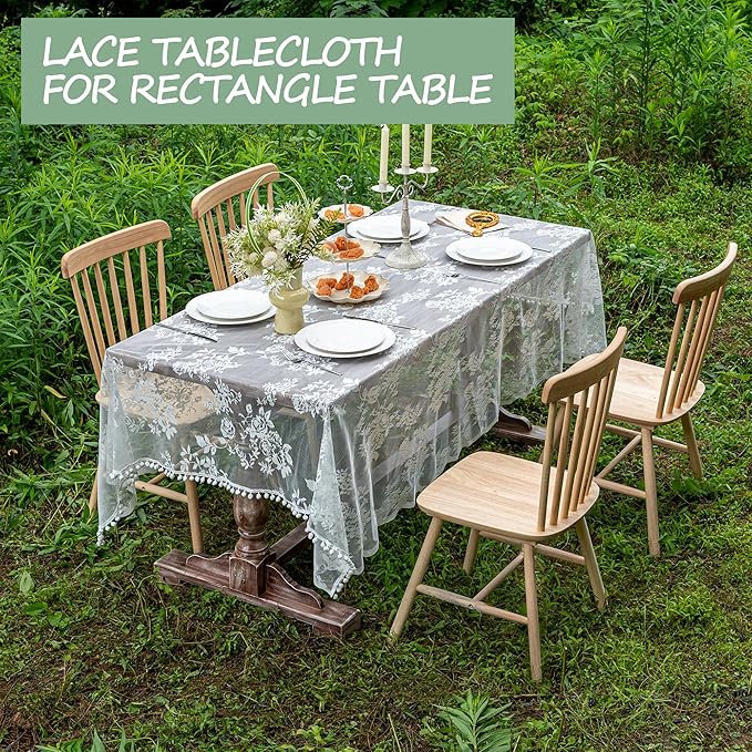 Jayla White Lace Tablecloth for Rectangular Tables, Vintage Style Wedding Table Cloths for Reception, Baby Shower, Birthday Party, Formal Dining, Dinner Parties 54 X 54 Inches
