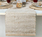 Chardin home Natural Jute Table Runner 13x90 Inch – Vintage Boho Rustic Table Decor – Handwoven Table Runner in Natural Jute and Ivory – Farmhouse Dining or Console Table Accent