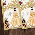 50Pcs Gold Crown Quinceanera Invitation for 15 year, Sweet 16, Miss XV, Birthday Laser Cut Quince Invitation Cards Personalized Glitter Gold