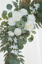 2-Pack Sage Green & White Wedding Flower Swag Set, Large: 35.43"L x 14.56"W, Small: 24.80"L x 12.99"W, Artificial Flowers for Wedding Arch, Ceremony, Table Centerpieces, Wall Hanging