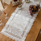 White Elegant Vintage Lace Table Runner,Wedding Lace Decor with Floral Embroidery,Tea Party Decor (White, 13.8X86 Inches)