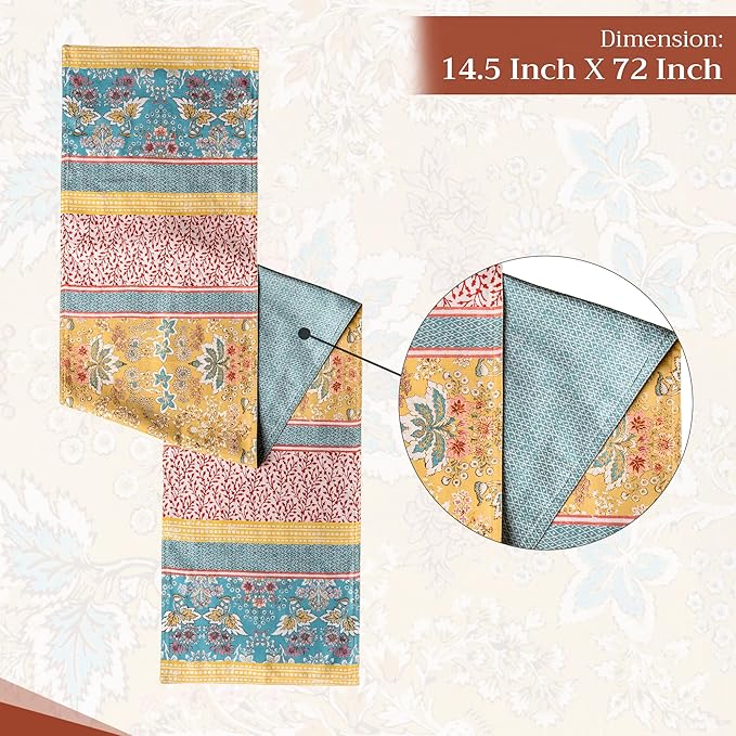 Maison d' Hermine Table Runner 100% Cotton Double Layer Table Runners 72 inches Long Decorative for Home Kitchen Dining Party Baby Shower Wedding Bridal Shower Spring Summer (Marquise, 14.50" x 72")
