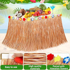 12PCS Hawaiian Table Skirt, Luau Themed Grass Table Skirt Party Supplies, Indoor Outdoor 108 X 29.5" Flower Tropical Hula Dance Parties Supplies Bulk, Table Skirt for Summer Beach Themed Party