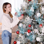 8 Pcs Blue White Coastal Ornaments for Christmas Tree 15.7inch Glitter Coral Beach Ocean Spray Pick Branch Christmas Tree Topper Decorations Filler Twigs for Xmas Vase Wreaths Gift