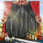 Christmas Backdrop Curtains Glitter Fabric - 4.8x8FT 4 Panels Red Background for Baby Shower Birthday Photography Decoration (19.2x8FT)