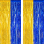 2 Pack Graduation Backdrop, 3.28 FT x 7.05 FT Class of 2025 Decorations, Blue Gold Fringe Curtains Tinsel Backdrop Party Streamer, Metallic Blue and Gold Graduation Decorations 2025