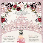 50Pcs Pink Crown Quinceanera Invitation Burgundy for 15 year, Sweet 16, Miss XV, Birthday Laser Cut Quince Invitation Cards Personalized Glitter Pink