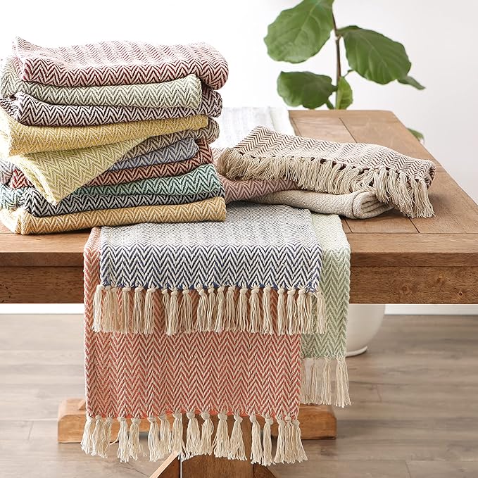 DII Woven Basic Tabletop Collection Chevron Table Runner, 15x72, Cinnamon