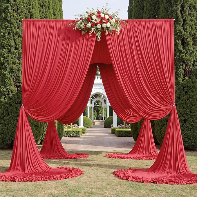 30ft x 15ft Red Wrinkle Free Backdrop Curtains for Parties,Silky Polyester Fabric Wedding Ceiling Drapes, 6 Panels 15ft Photo Back Drop Drapes for Baby Shower Photography Stage Background Cloth