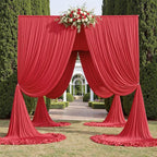 50ft x 15ft Red Wrinkle Free Backdrop Curtains for Parties,Silky Polyester Fabric Wedding Ceiling Drapes, 10 Panels 15ft Photo Back Drop Drapes for Baby Shower Photography Stage Background Cloth
