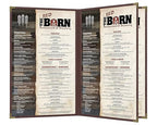 Goodsmart Pajco Style Restaurant Menu Covers – Pack of 10, Side-Loading Menu Holders, Single Stitched Edge, Clear Vinyl Menu Sleeves, Leatherette Trim, Gold Corners, Burgundy, 4 View (8.5" x 14")