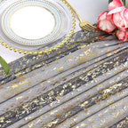LOMOHOO 10 Ft Black Table Runner, Black Sheer Sequin Table Runners 120 Inches Long Glitter Metallic Foil Lace Fabric Table Decor for Birthday Party Wedding Anniversary Centerpiece (1pcs)