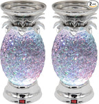 YAKii 9.5" Pineapple LED Color Changing Shine Lamp,Swirling Water Waves Lamp Kid Safe Battery/USB Cable Operated,Table Lamp Candle Holder Table Decoration Silver(Pack of 2)