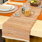 Chardin home Natural Jute Table Runner 13x90 Inch – Vintage Boho Rustic Table Decor – Handwoven Table Runner in Natural Jute and Rust Orange – Farmhouse Dining or Console Table Accent