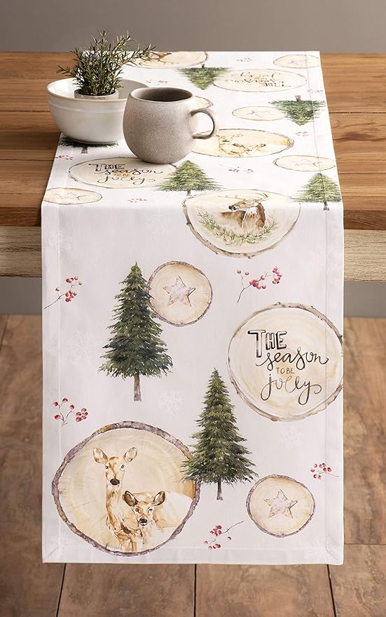 Maison d' Hermine Table Runner 100% Cotton Single Layer Table Runners 60 inches Long for Thanksgiving Christmas Decorations Home Kitchen Dining Party Wedding (Mountain Life, 14.5" x 60")
