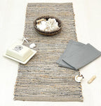 Chardin home Natural Jute Table Runner 13x36 Inch – Vintage Boho Rustic Table Decor – Handwoven Table Runner in Natural Jute and Grey – Farmhouse Dining or Console Table Accent