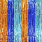 2 Pack Blue Orange Foil Fringe Backdrop Curtains, Tinsel Streamers Party Decorations, Fringe Backdrop, Door Shimmer for Birthday Party