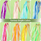 40 Pieces Ribbon Wedding Streamers with Bells, Lace Fairy Stick Wand Party Streamers Chromatic Silk Streamers for Party, Birthday and Holiday