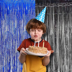 Foil Fringe Curtain Party Decorations - Black Blue Metallic Tinsel Photo Booth Backdrop Party Steamers Curtains for Birthdays Christmas New Years Homecoming Decoration