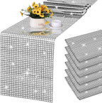 Durony 6 Pack Disco Party Table Runners, 11 x 108 Inch Silver Glitter Foil with Sparkle Sequin, Ideal for Bachelorette, 70s, Disco, Cowgirl Parties