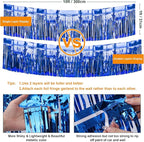 4 Pack Iridescent Float Fringe Curtains, Metallic Foil Fringe Garland Shiny Tassel Foil Parade Float Decorations for Trailer Car Graduation Homecoming Outdoor Indoor Party (Royal Blue)
