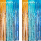 Orange Blue Party Streamers Backdrop - GREATRIL Tinsel Fringe Curtain for Blue Dogs Themed Birthdays Decoration 2 Packs
