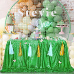 QueenDream Rectangle Tablecloth 90x132 Inches Green Sequin Table Clothes Overlay Birthday Decorations