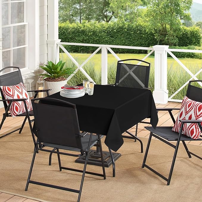 sancua Black Square Tablecloths 85x85 Inch - Fabric Table Cloth for Square or Round Tables, Washable Polyester Table Cover for Outdoor Party, Birthday, Buffet, Resturant