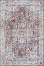 Bloom Rugs Washable Non-Slip 5' x 7' Rug - Red/Blue Traditional Medallion Area Rug for Living Room, Bedroom, Dining Room, and Kitchen - Exact Size: 5' x 7'
