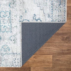 Bloom Rugs Washable Non-Slip 10 ft Runner - Teal/Beige Traditional Runner for Entryway, Hallway, Bathroom, and Kitchen - Exact Size: 2.5' x 10'