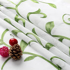 VISIONTEX Embroidered Green Sheer Voile Curtains, Leaves Embroidery Faux Linen Rod Pocket Window Drapes for Living Room and Girls Bedroom 54 x 63 Inch, Set of 2 Curtain Panels