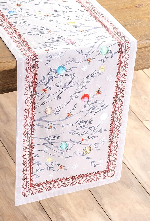 Maison d' Hermine Table Runner 100% Cotton Single Layer Table Runners 60 inches Long for Thanksgiving Christmas Decorations Home Kitchen Dining Party Wedding (Fairy Christmas, 14.5" x 60")