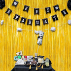 12 Pack 2025 Graduation Decorations, 3.28 FT x 7.05 FT Gold Backdrop Curtains, Metallic Class of 2025 Backdrop Fringe Curtains Foil Streamer, Gold Grad Decorations 2025 Party Supplies