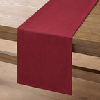 ZeeMart Linen Textured Border Table Runner, 14 x 90 Inch Red, Farmhouse Style Red Table Runners 90 Inches Long, Easy Care Everyday Polyester Table Runner