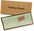 Solino Home Linen Sage Green Table Runner 132 Inches Long - 100% Pure Linen Extra Long Table Runner 14 x 132 Inch for Fall, Autumn, Thanksgiving, Christmas - Classic Hemstitch