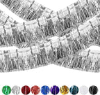4 Pack Iridescent Fringe Curtains, Metallic Foil Fringe Garland Wall Hanging Drapes Tassel Foil Float for Parade Trailer, Birthday Holiday Outdoor/Indoor Party Decoration (Silver)