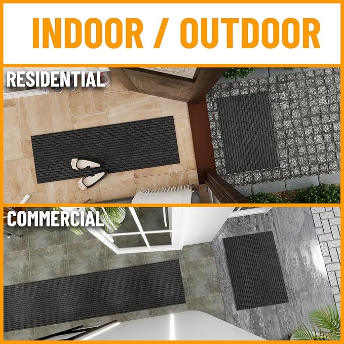 Ottomanson 2'7" x 29' Hallway Runner with Scraper Pile - Extra Durable Non-Slip Rug Mat for Indoor & Outdoor Use - Ideal for Kitchen, Entryway & Garage - High-Traffic Carpet, Black