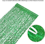 Green Foil Backdrop Curtain - CYLMFC 3 Pack 3.3 ft x 6.6 ft Birthday Streamers Party Curtains Decorations Backdrop Xmas Graduation Decor