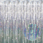GOER 3.2 ft x 8.2 ft Metallic Tinsel Foil Fringe Curtains Party Photo Backdrop Party Streamers for Birthday,Graduation,New Year Eve Decorations Wedding Decor (5 Packs,Shiny Silver)