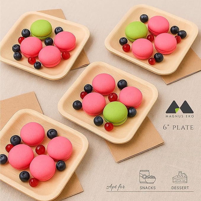 magnus EKO | 6 Inch Square Plates 200 Pcs | Disposable Plates For Party | Eco Friendly, Compostable and Biodegradable serving plates for Catering, Weddings and Parties