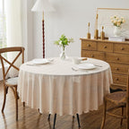 LinenZone Lace Round Tablecloth with Elegant Scalloped Bottom for Any Special Event Such as Wedding, Birthday Party, Baby Shower, Anniversary. Sits 6 to 8 People. (Linda 90 Round, Linen)