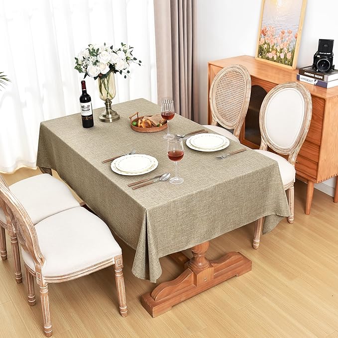 Fitable Linen Textured Tablecloths 2 Pack, Faux Burlap Rectangle Table Clothes for 8 Foot Tables, Flax Holiday Table Covers for Vendor Events, Party, Wedding, Farmhouse (Khaki, 54 x 120 Inch)