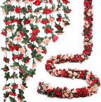 Miracliy 5 Pack 47 FT Fake Rose Vine Flowers Plants Artificial Flower Hanging Rose Ivy Home Hotel Office Wedding Party Garden Craft Art Déco
