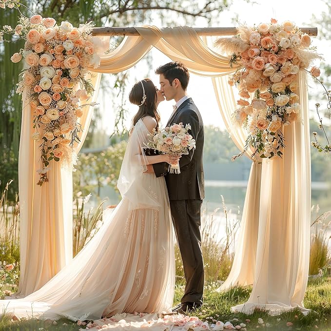 Champagne Wedding Arch Draping Fabric 1 Panel 30'' x 20FT Champagne Drapes Sheer Fabric Backdrop Arch Draping Fabrics for Wedding Ceremony Birthday Party Bridal Shower Decoration