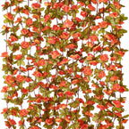 KHOYIME 5 Pack 40 FT Artificial Fall Flower Garland, Fake Orange Roses Vines Silk Flowers Faux Plastic Outdoor Hanging Floral Garland Autumn Decoration for Indoor Table Home Wall Backdrop Room Decor