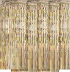 5 Pack Champagne Gold Fringe Curtains (3.2ft x 8.2ft) for Birthday, Wedding, Christmas Decoration