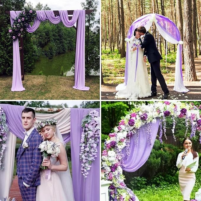 4 Panels Wedding Arch Draping Fabric 28" x 20 Ft Wedding Arch Drapes Chiffon Fabric Drape Sheer Backdrop Curtain for Weddings Party Ceremony Birthday Arbor Drapery Reception Ceiling Decor(Lavender)