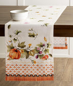 Maison d' Hermine Table Runner 100% Cotton Single Layer Table Runners 108 inches Long for Thanksgiving Christmas Decorations Home Kitchen Dining Wedding (Pumpkin Garden - Cloudy Cream, 14.5" x 108")
