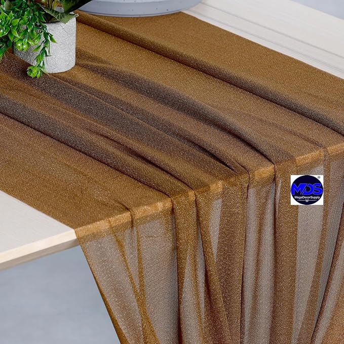 MDS 20 Pack 10ft Chiffon Table Runner 29 x 120 Inches Sheer Wedding Runner Romantic Rustic Table Runner for Wedding Decorations, Birthday Parties, Bridal Shower Party Arch Decor - Mocha